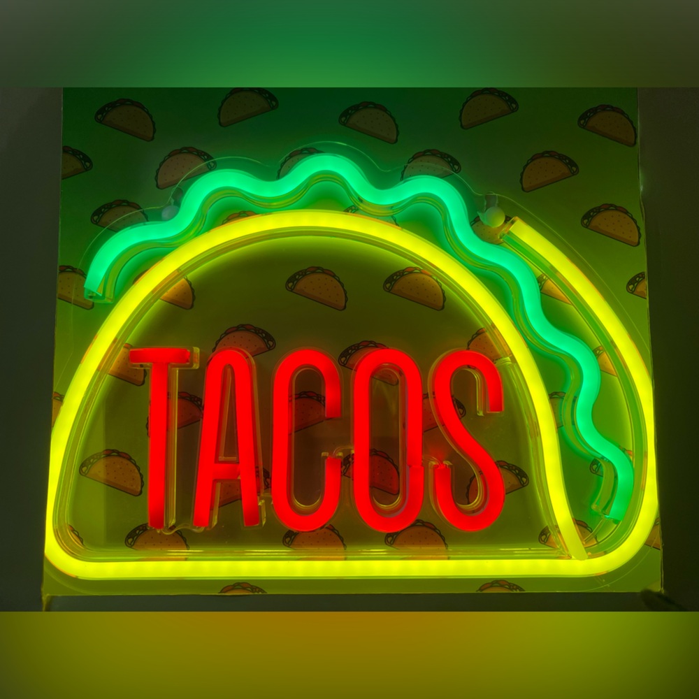 LED Acrylic Neon Light TACOS Shape Wall Hanging Decor, USB Powered